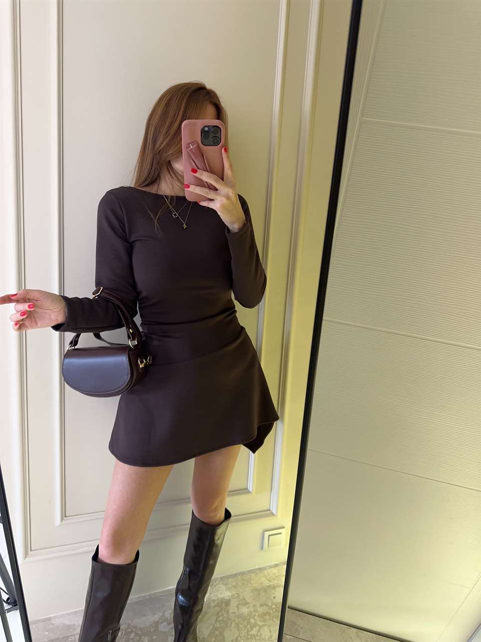 Acı Kahve Sırt Degaje Modal Elbise