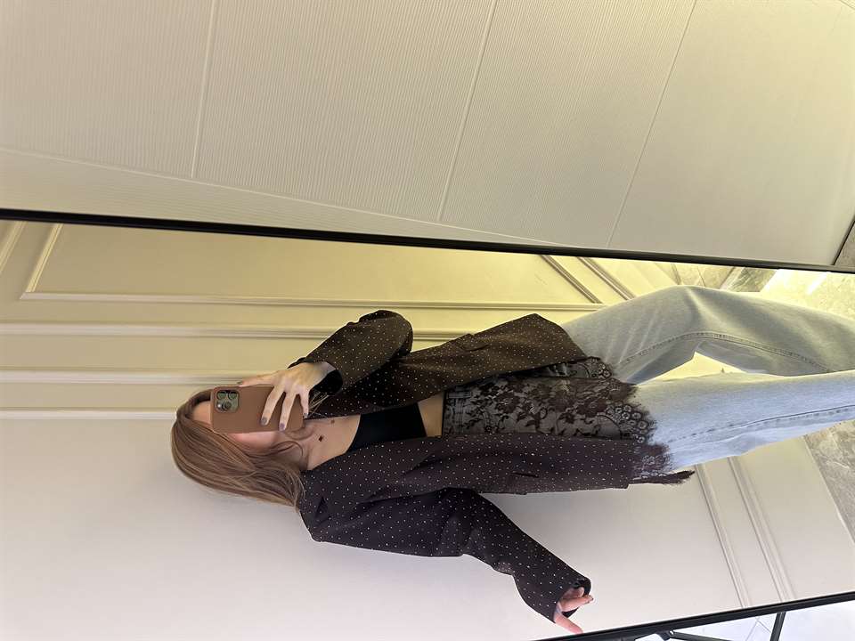Acı Kahve Taşlı Oversize Blazer Ceket