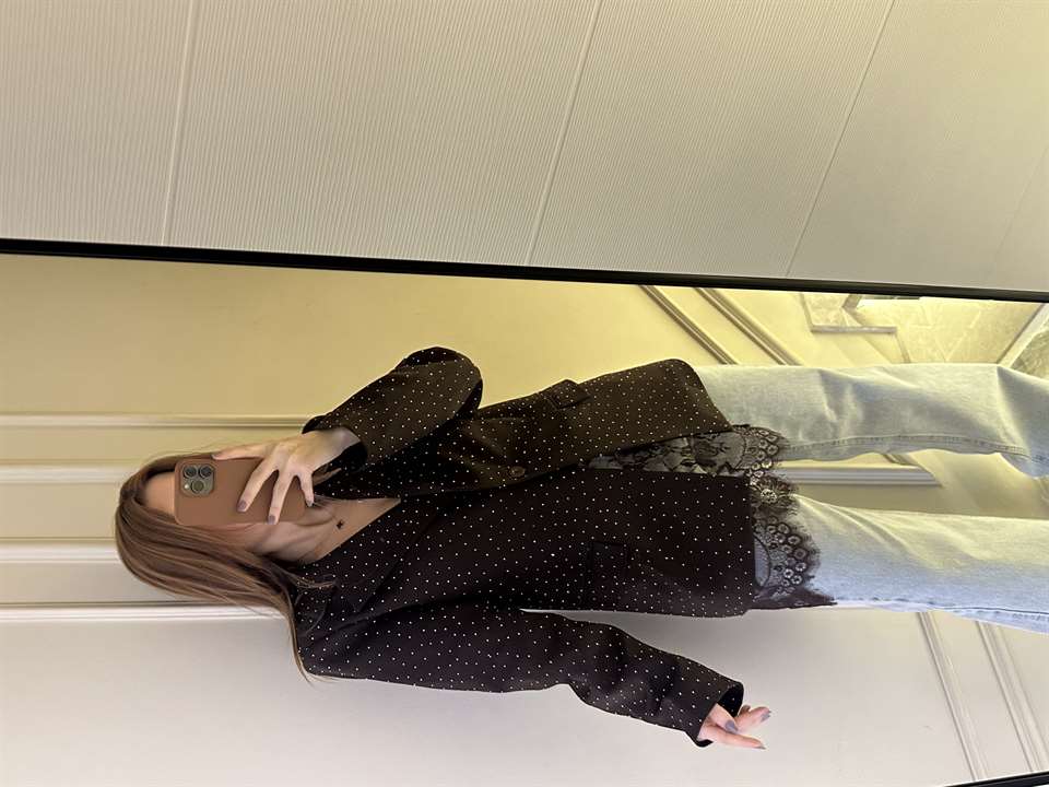 Acı Kahve Taşlı Oversize Blazer Ceket