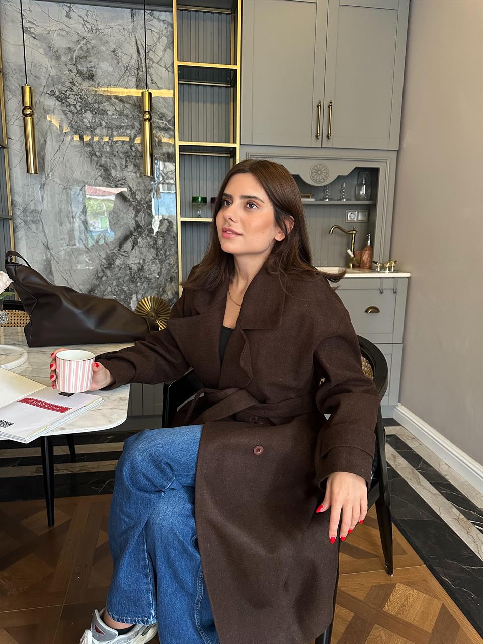 Acı Kahve Uzun Kaşe Kaban