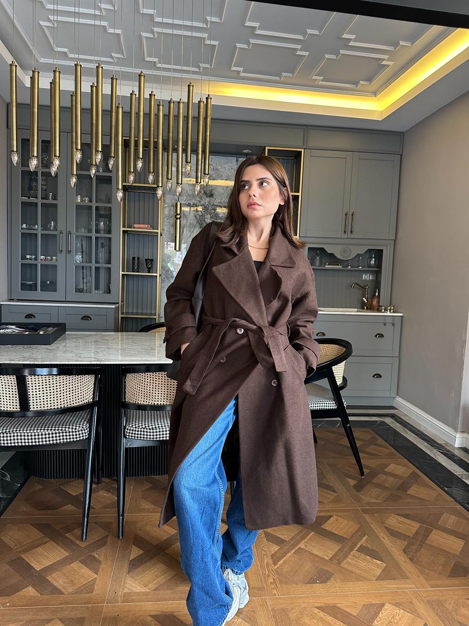 Acı Kahve Uzun Kaşe Kaban