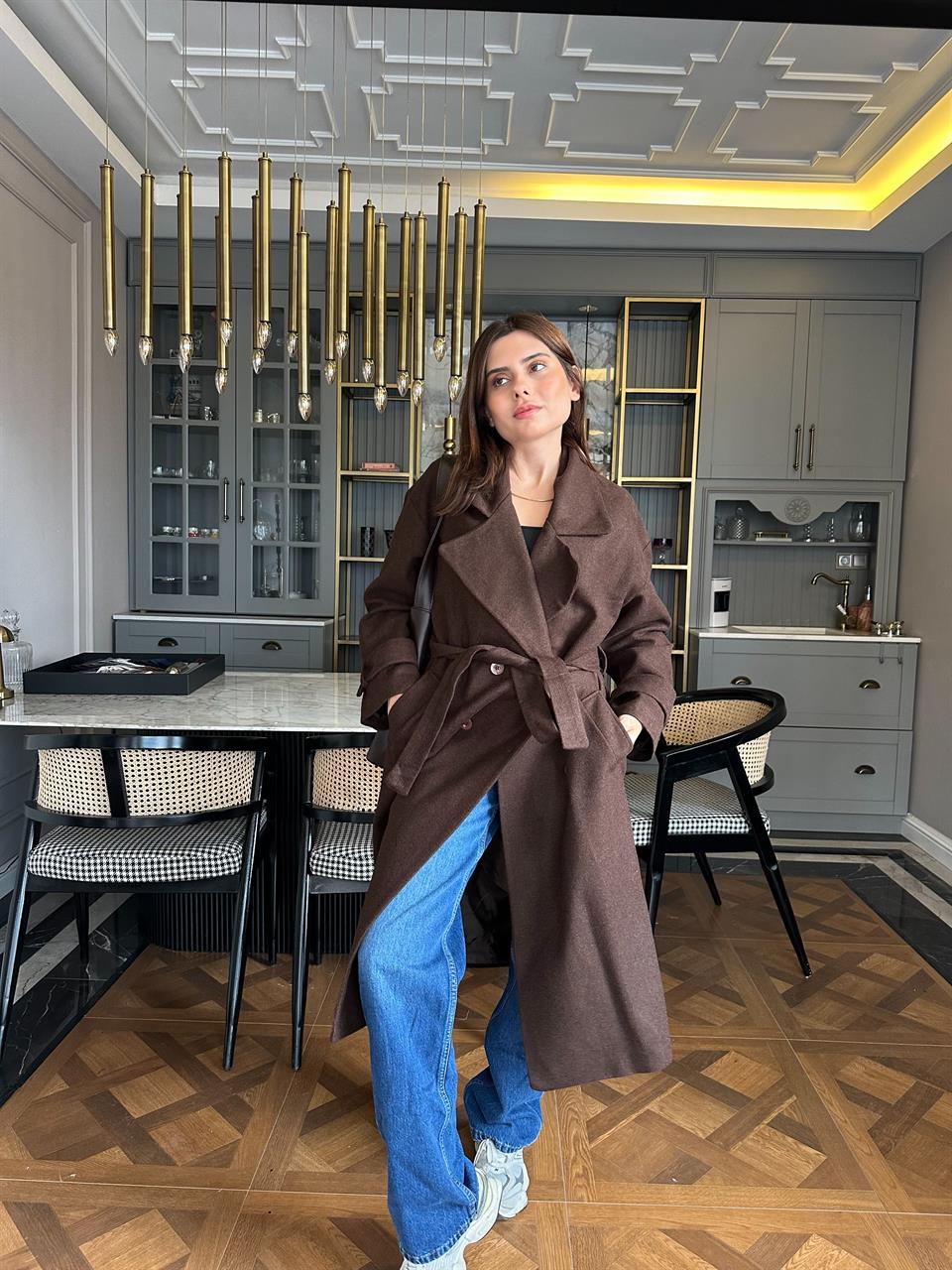 Acı Kahve Uzun Kaşe Kaban