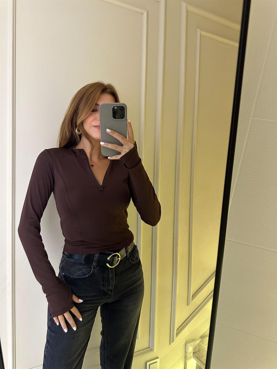 Acı Kahve Yarım Fermuar Body