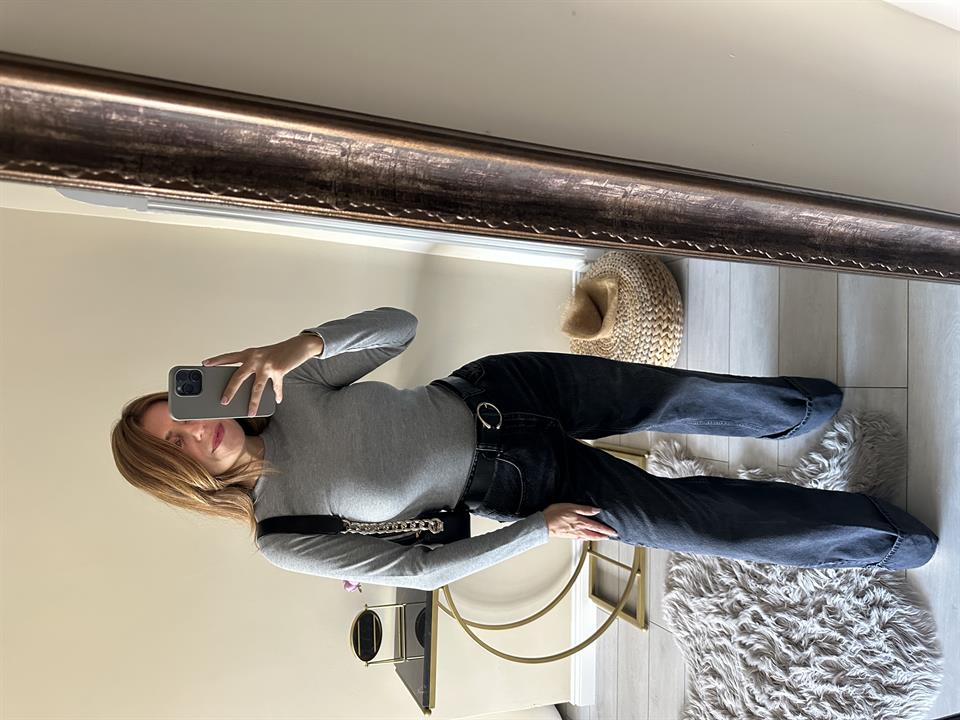 Açık Gri Fitilli Uzun Kol Bluz