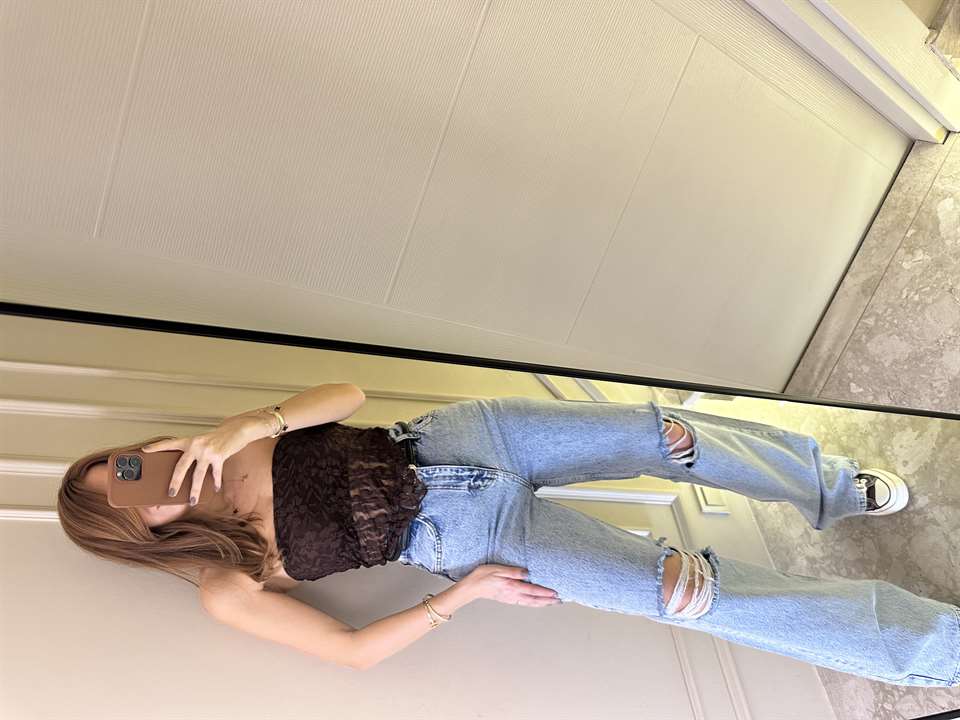 Açık Kar Yıkama Çift Diz Lazerli Palazzo Jean