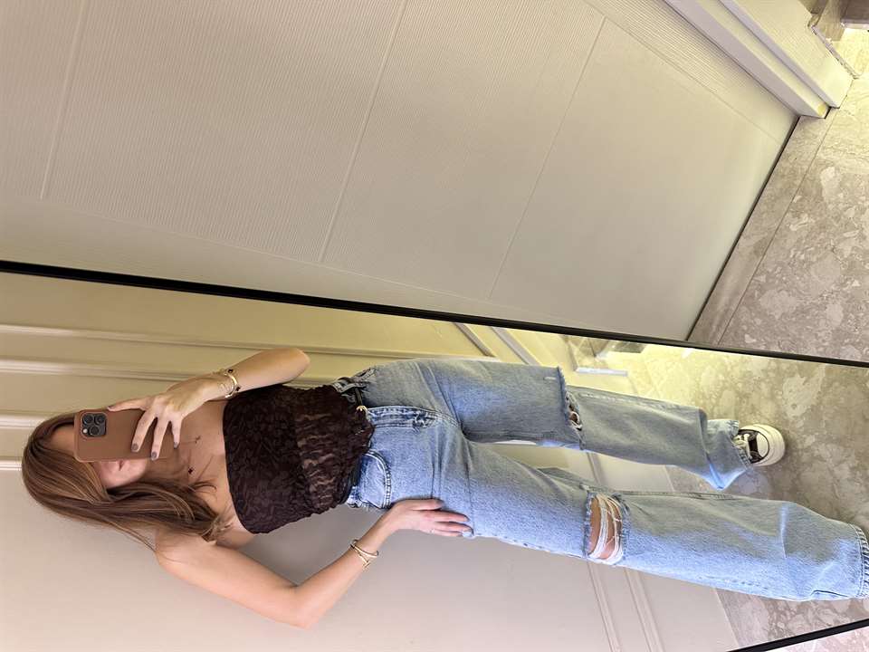 Açık Kar Yıkama Çift Diz Lazerli Palazzo Jean