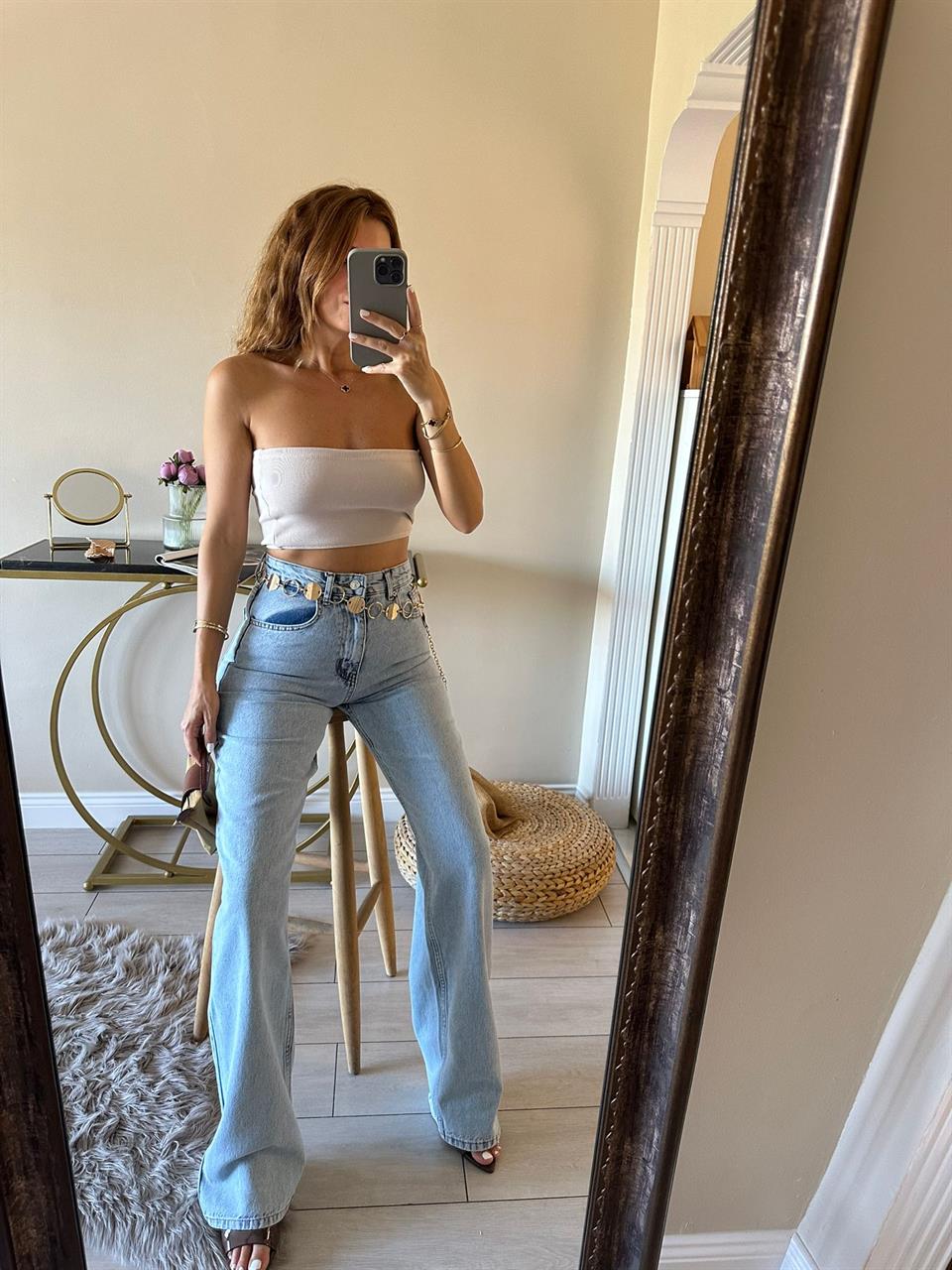Açık Kar Yıkamalı Wide Leg Jean