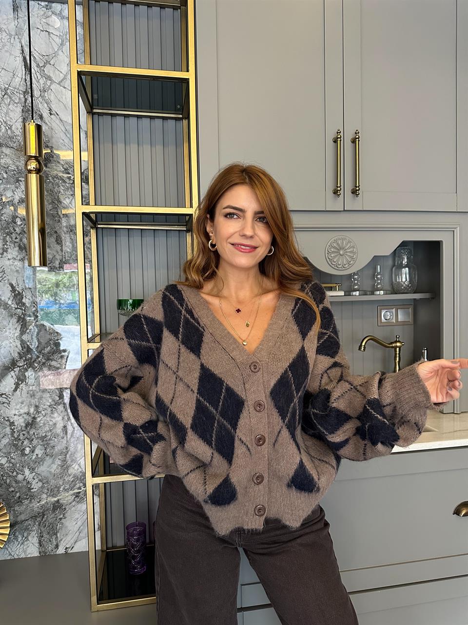 Vizon Baklava Desen Sakallı Salaş Hırka