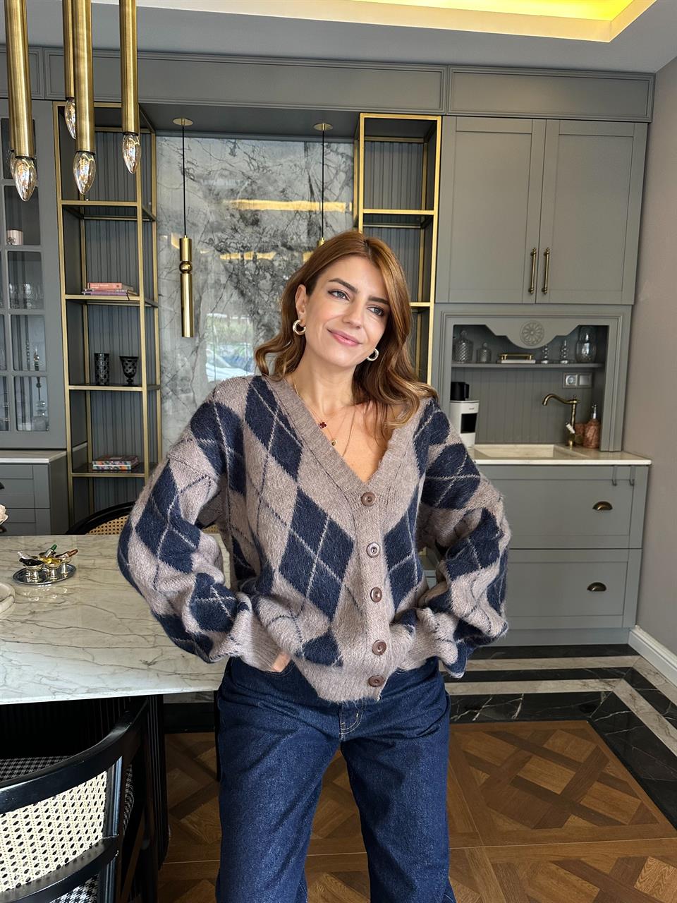 Vizon Baklava Desen Sakallı Salaş Hırka