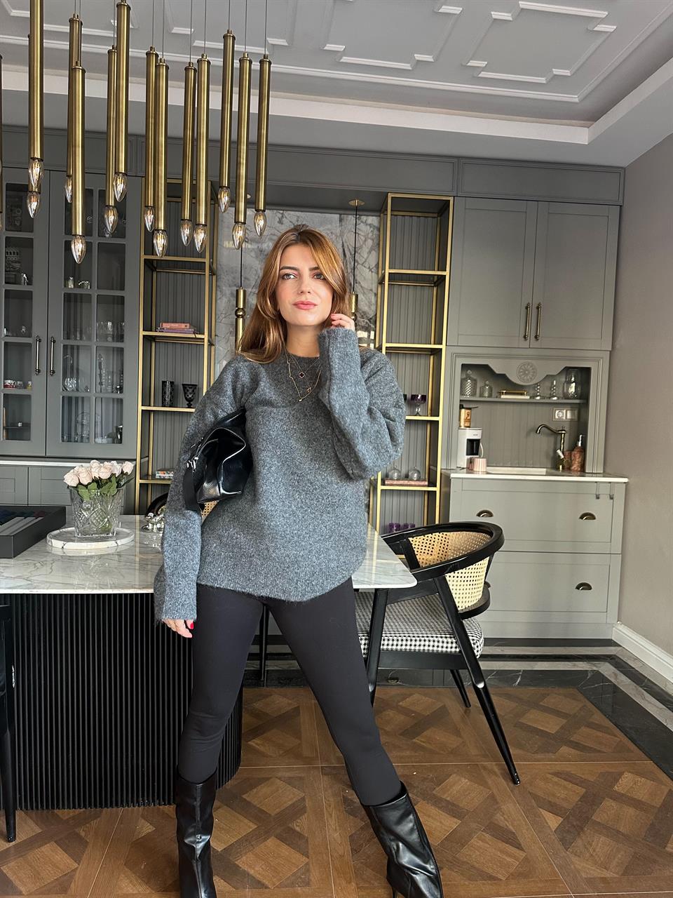 Antrasit Bisiklet Yaka Yumoş Triko Kazak