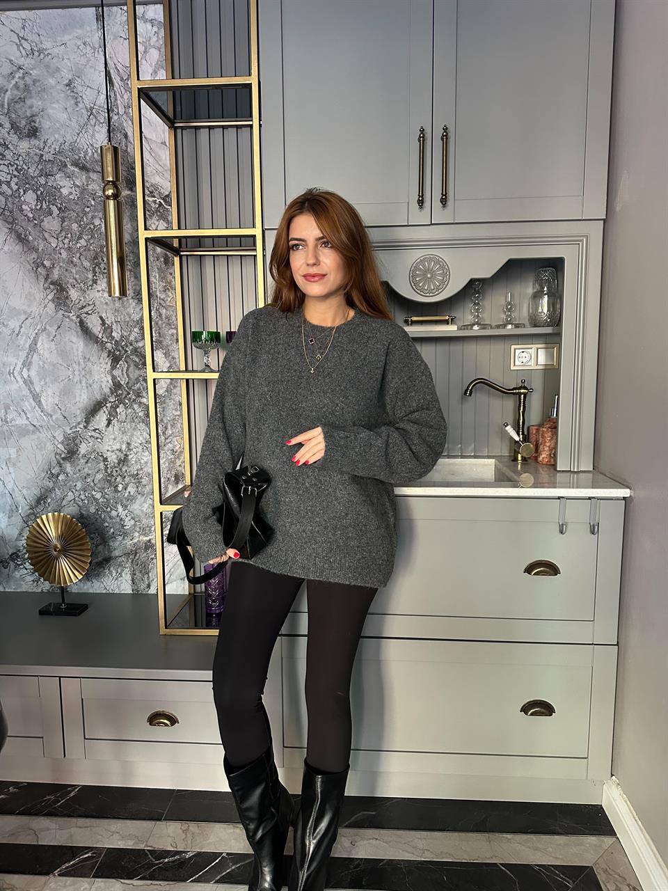 Antrasit Bisiklet Yaka Yumoş Triko Kazak