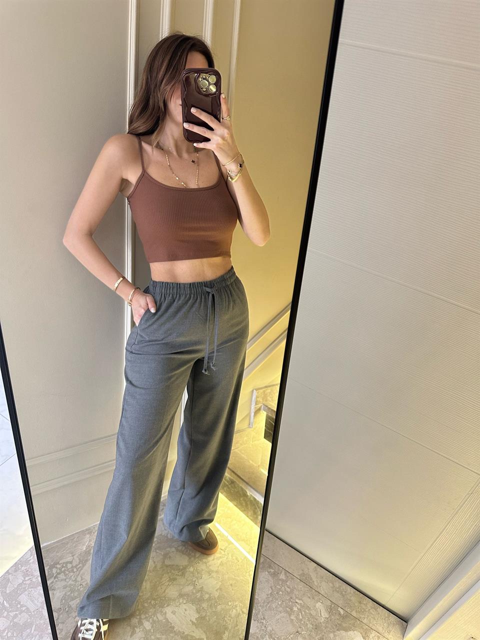 Antrasit İnce Kemer Kumaş Pantolon