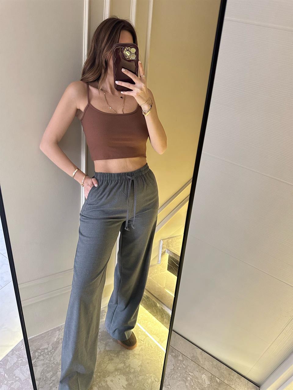 Antrasit İnce Kemer Kumaş Pantolon