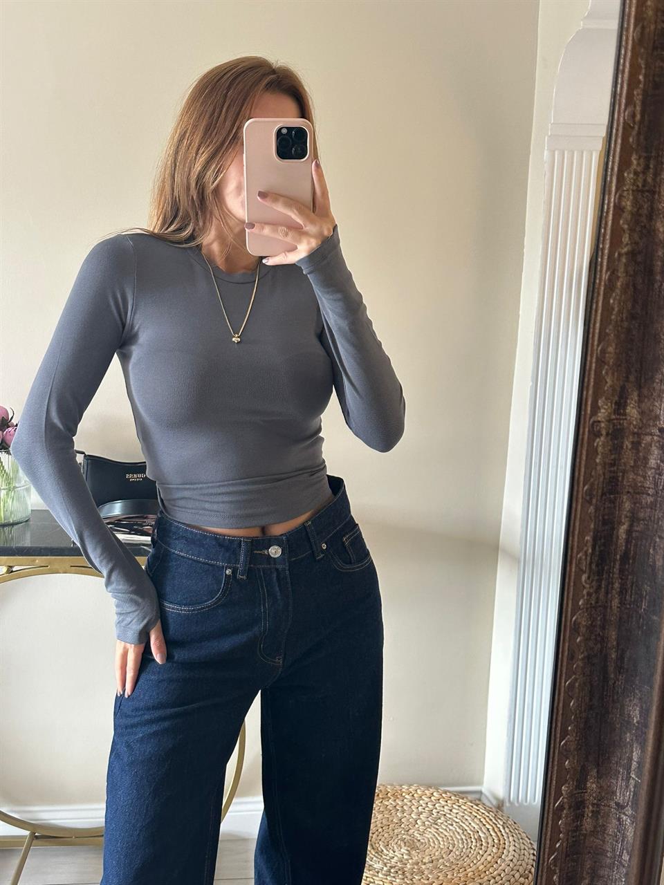 Antrasit Parmak Geçmeli Modal Bluz