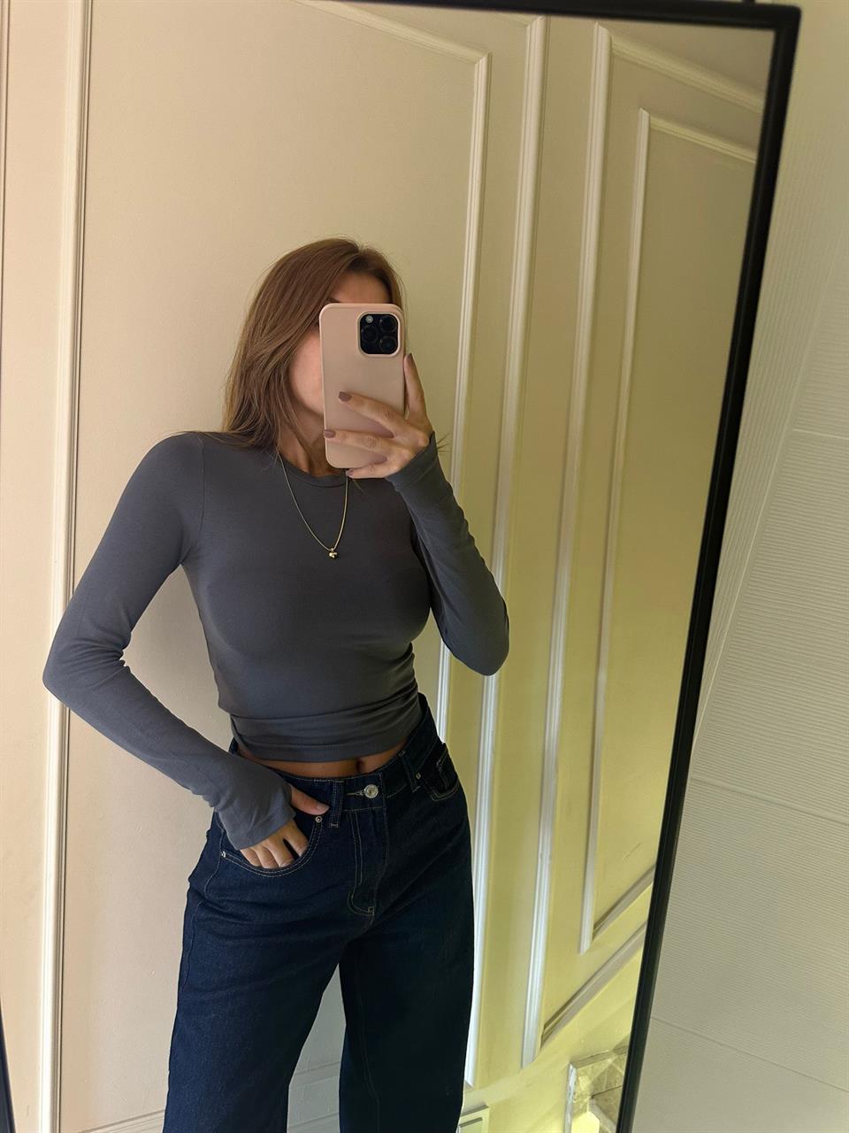 Antrasit Parmak Geçmeli Modal Bluz