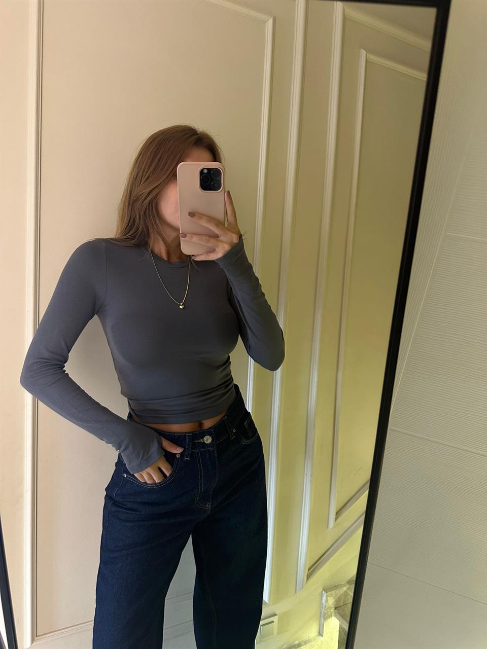 Antrasit Parmak Geçmeli Modal Bluz