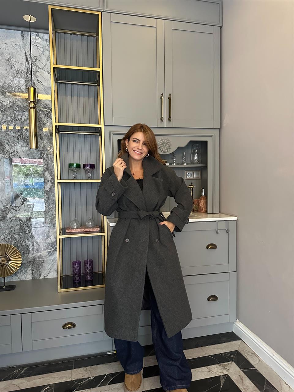 Antrasit Uzun Kaşe Kaban