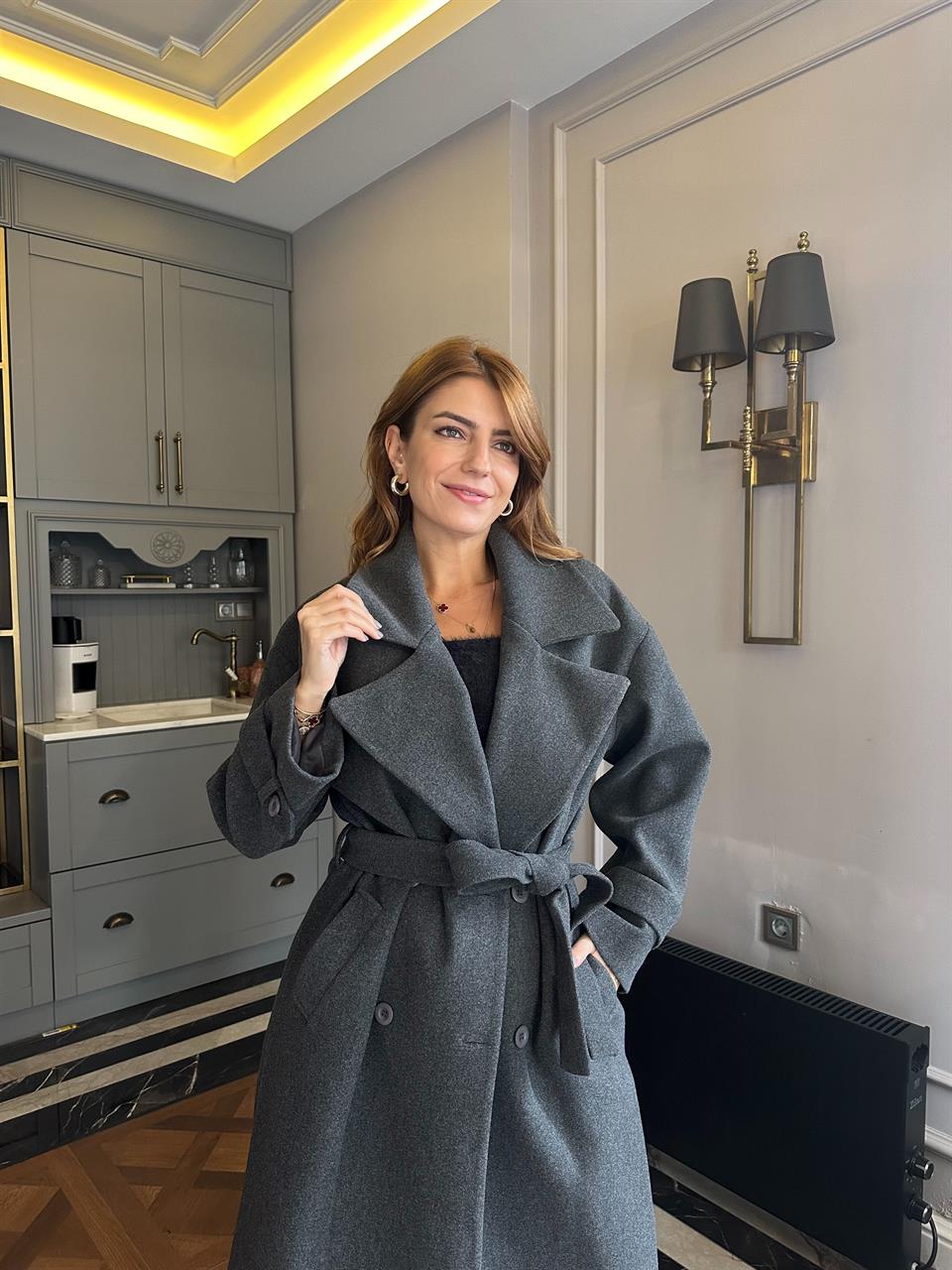 Antrasit Uzun Kaşe Kaban