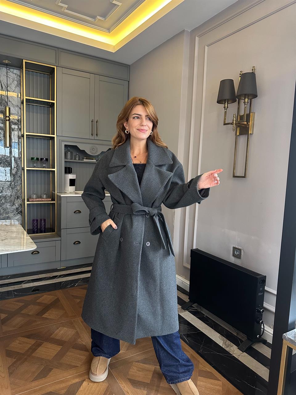 Antrasit Uzun Kaşe Kaban