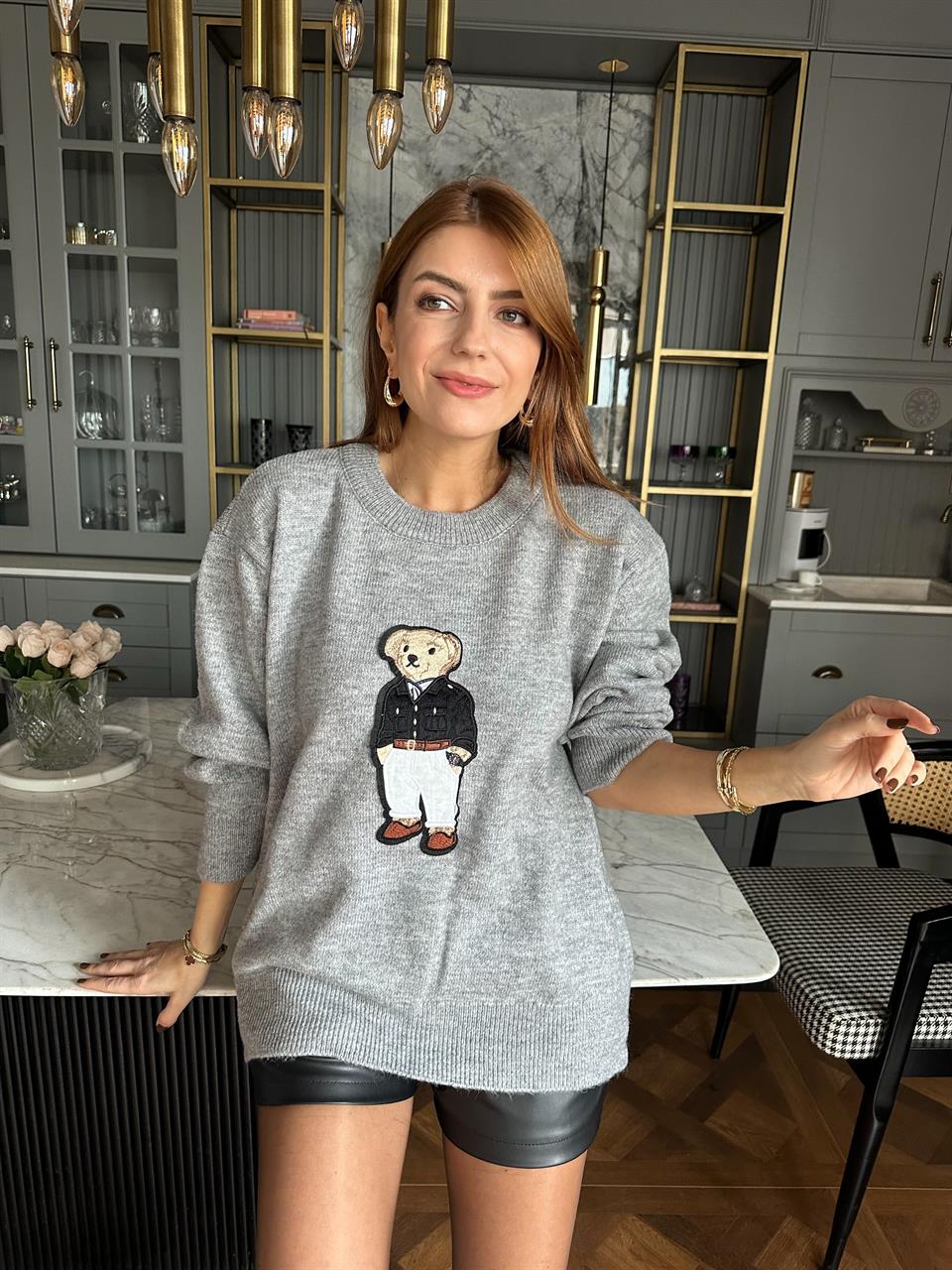 Ayıcık Nakışlı Salaş Yün Kazak