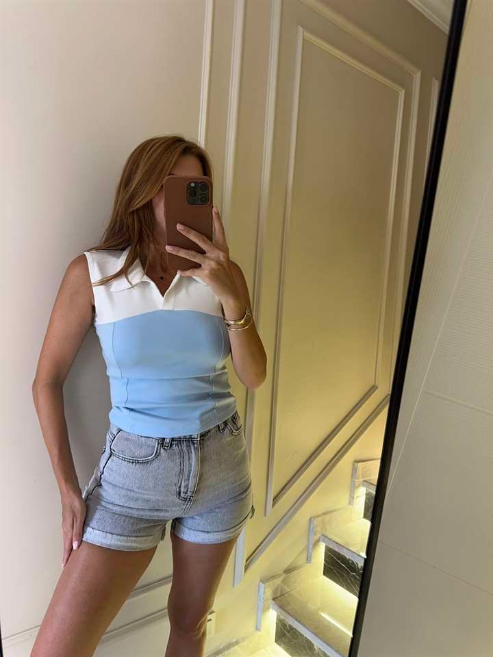 Bebe Mavi Garnili Polo Yaka Bluz