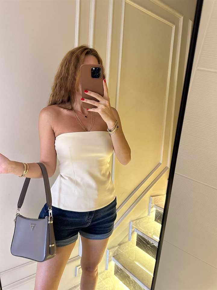 Bej Altı Çan Straplez Bluz
