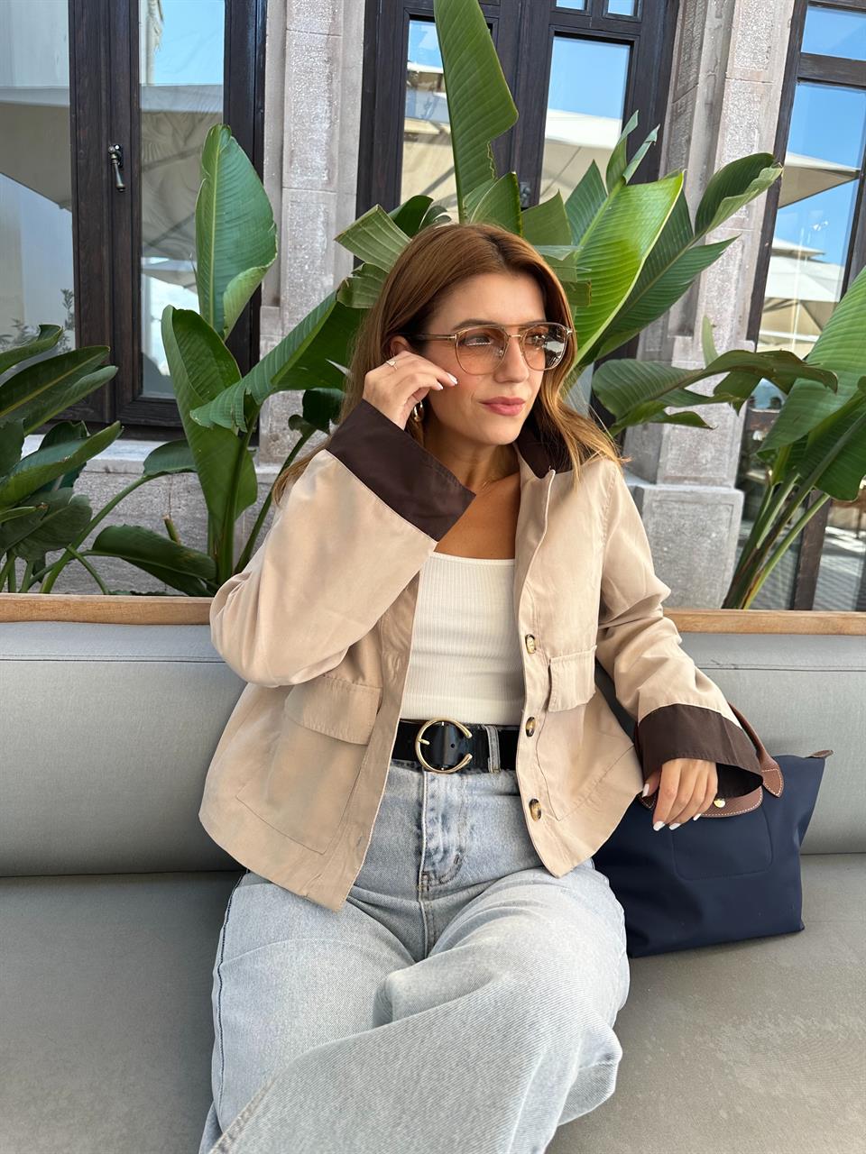 Bej Garnili Süet Trenç Ceket