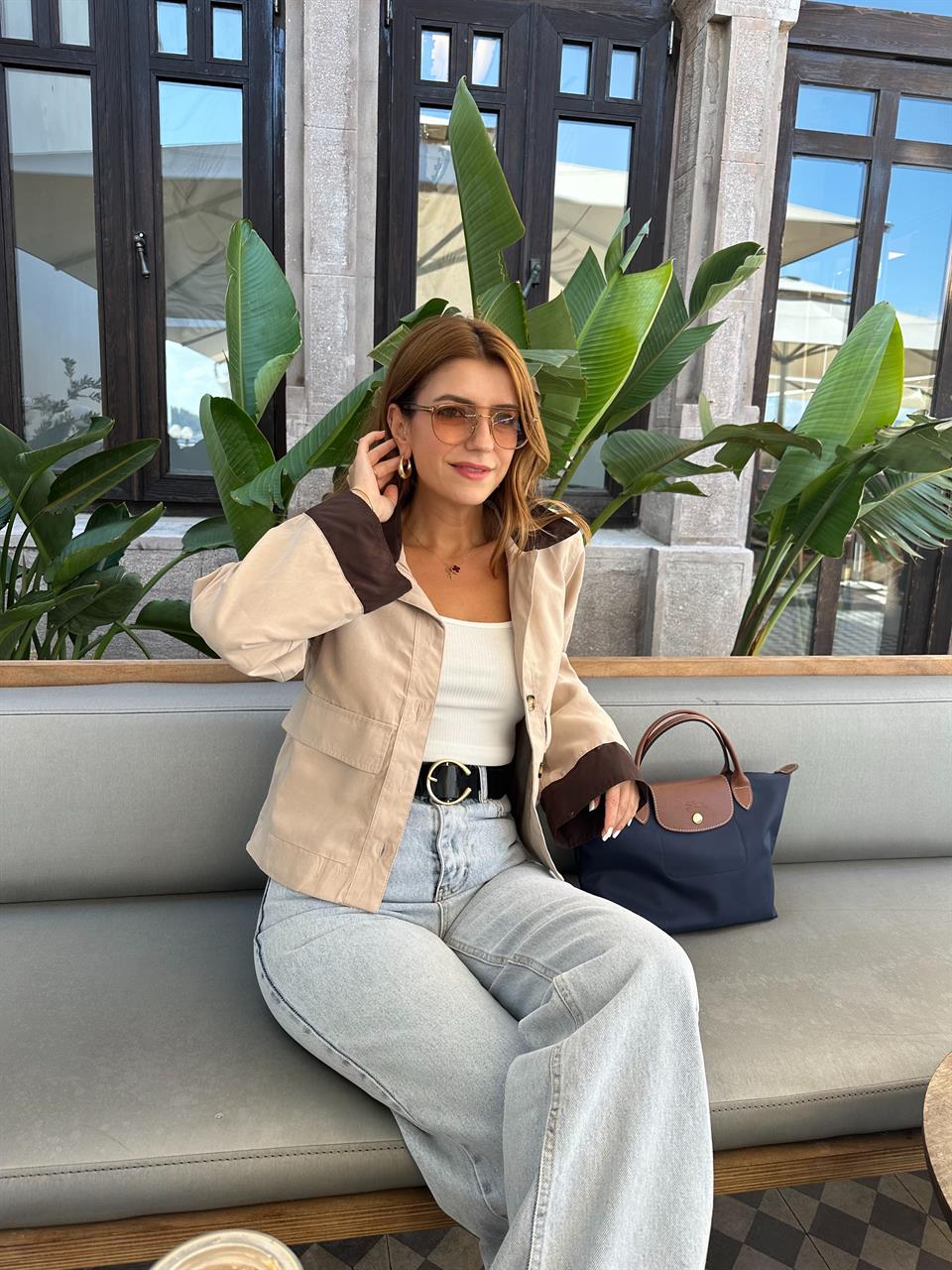 Bej Garnili Süet Trenç Ceket