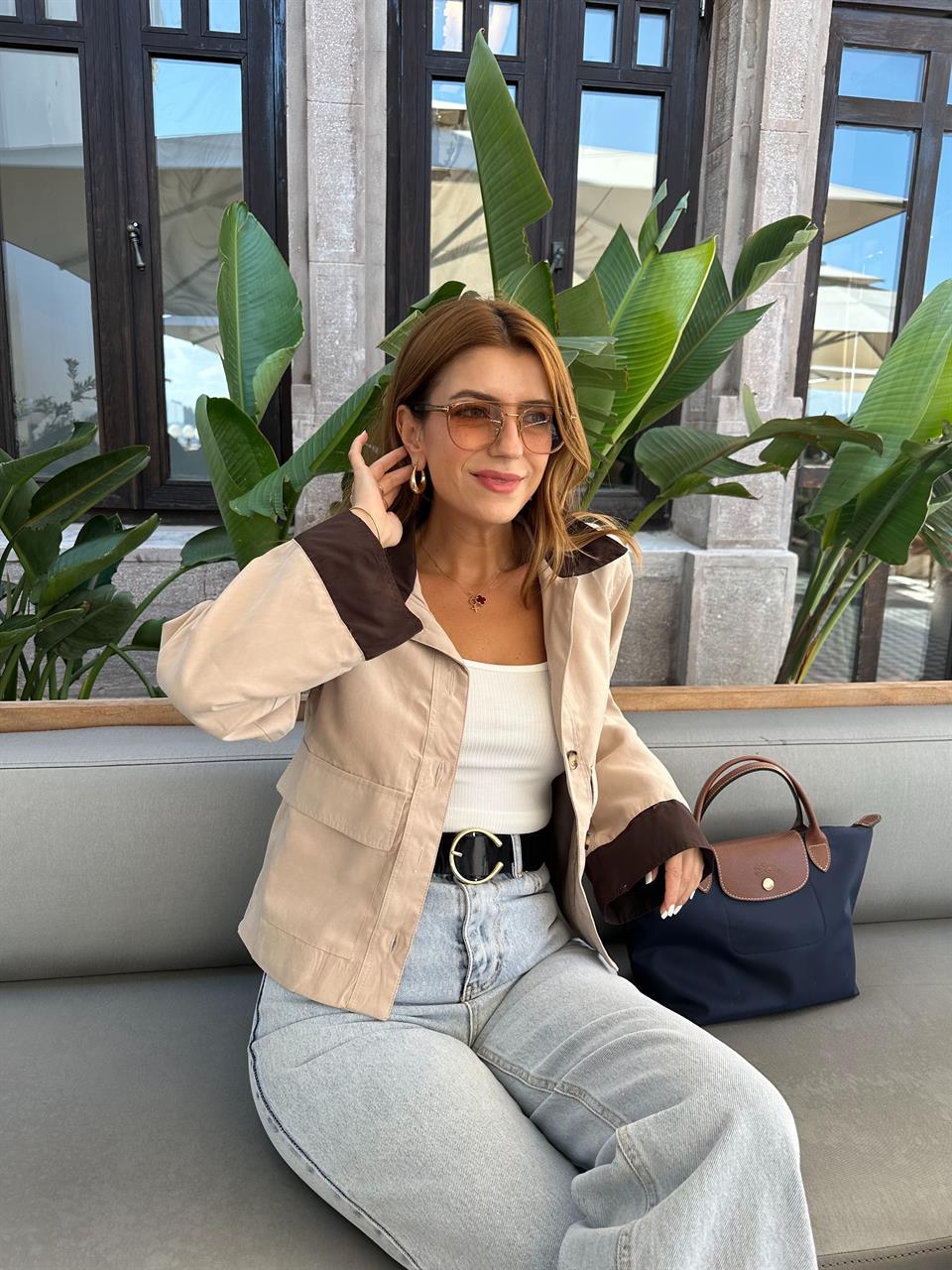 Bej Garnili Süet Trenç Ceket