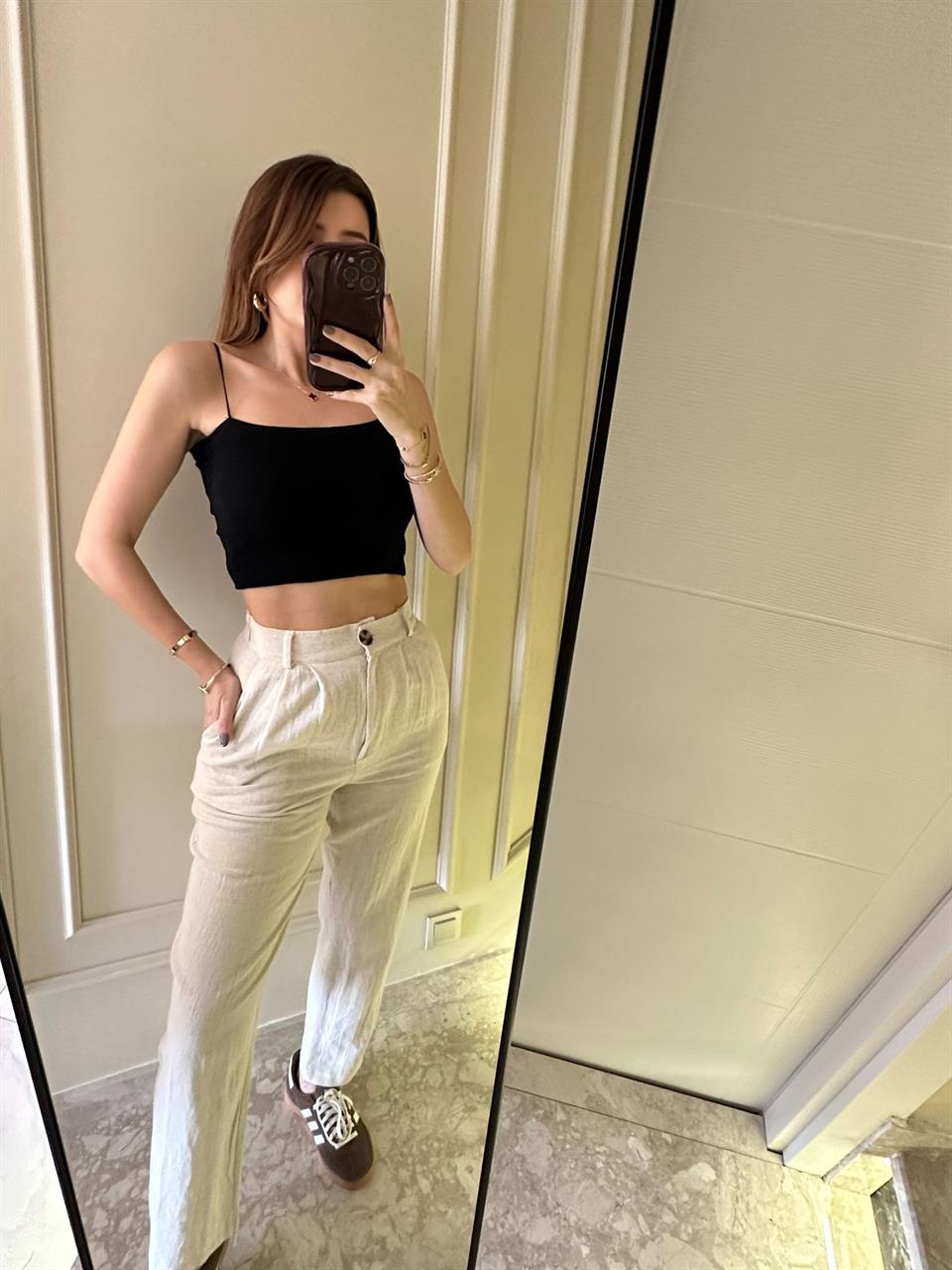 Bej Havuç Model Keten Pantolon