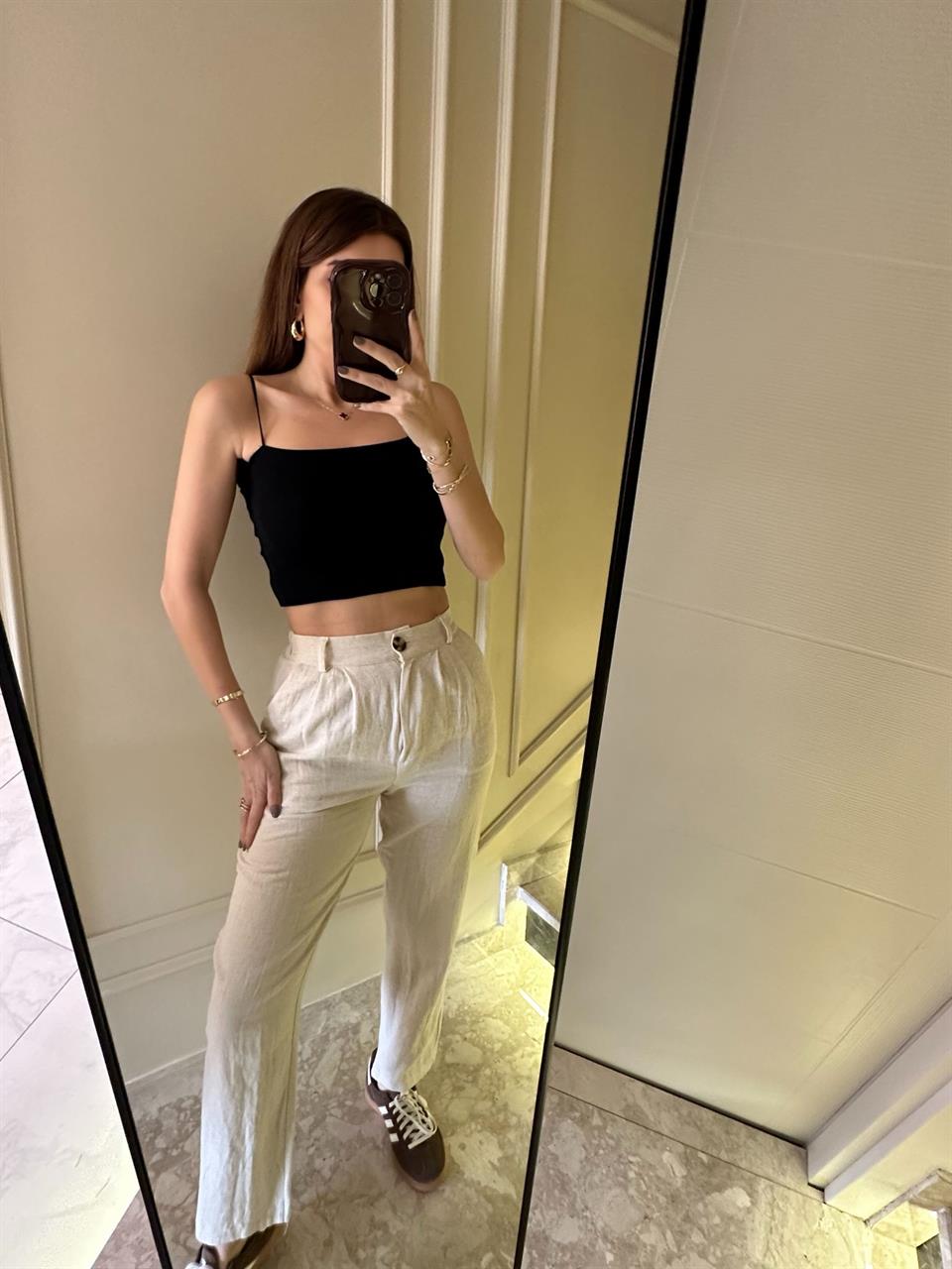 Bej Havuç Model Keten Pantolon