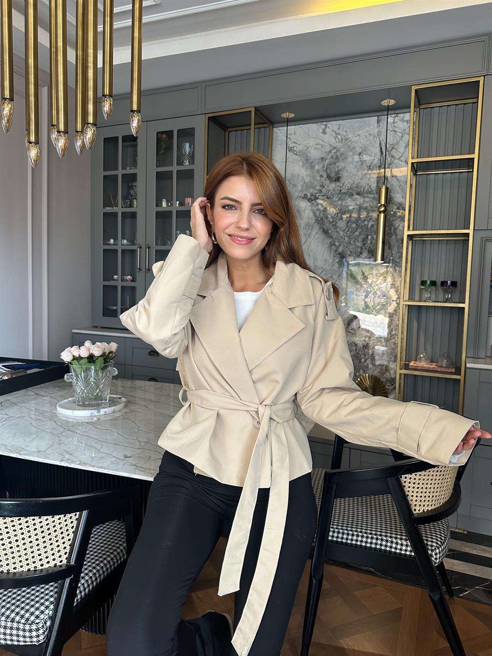 Bej Kruvaze Kuşaklı Trençkot