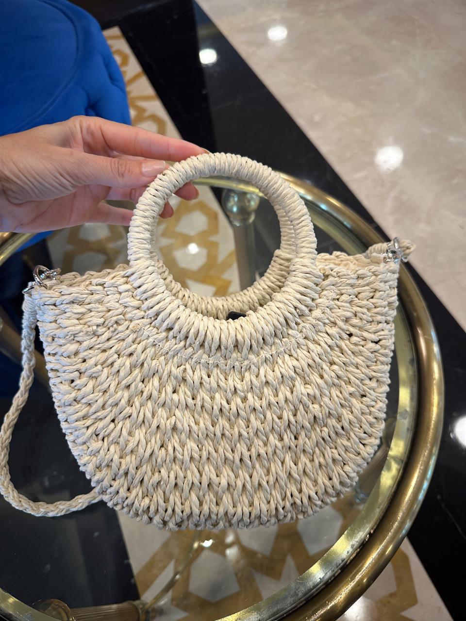 Bej Mini Hasır Çanta