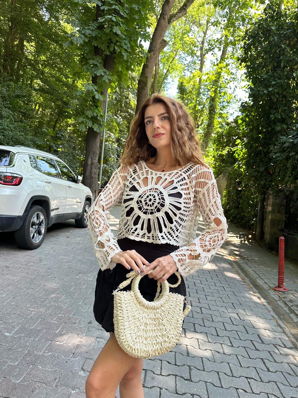 Bej Mini Hasır Çanta