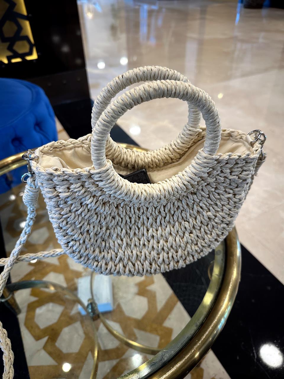 Bej Mini Hasır Çanta