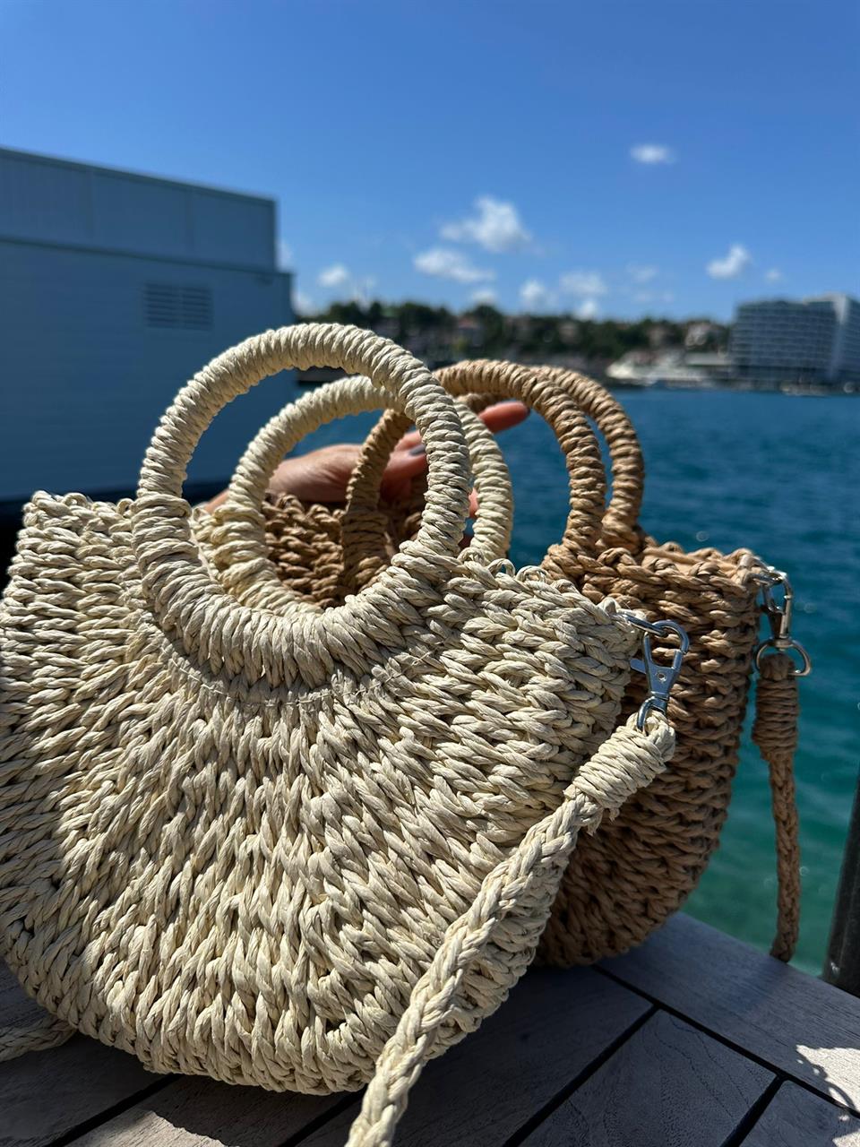 Bej Mini Hasır Çanta