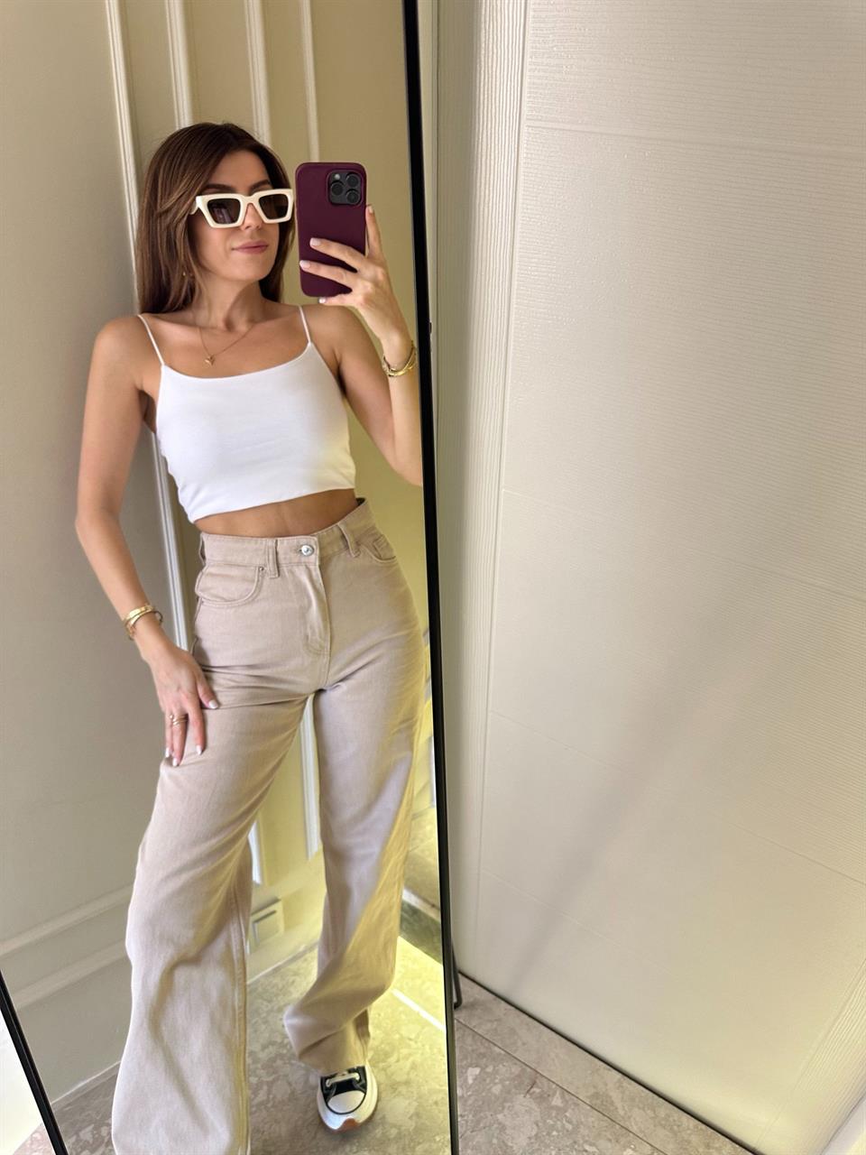 Bej Paça Kesik Palazzo Jean