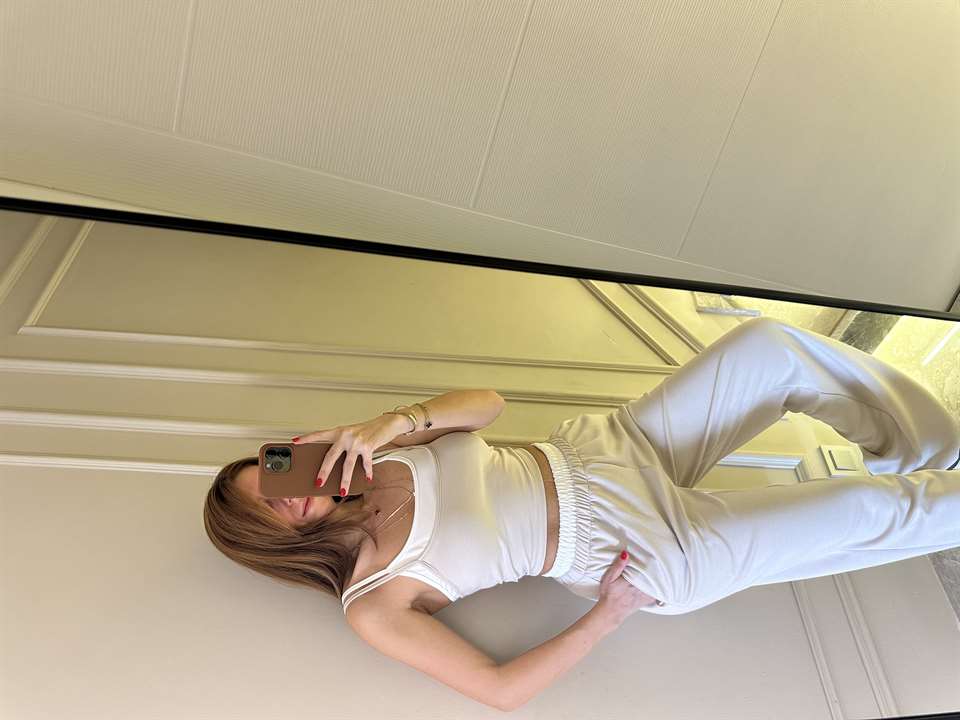 Bej Pamuk Kumaş Askılı İkili Takım