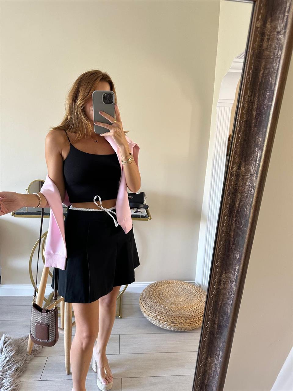 Bel Şerit Detay Pileli Mini Etek