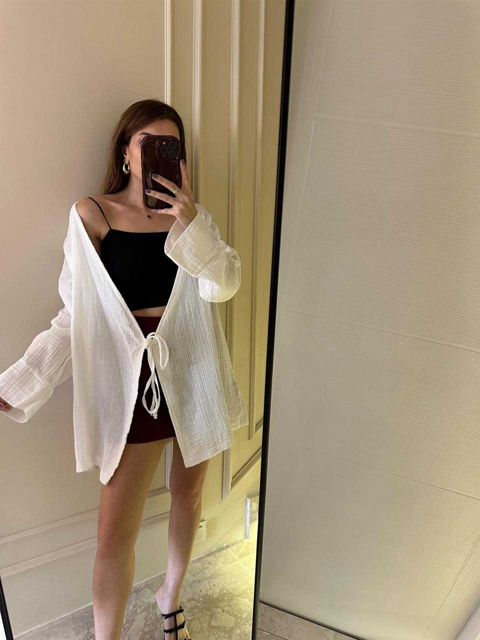 Beyaz Bağlamalı Kimono