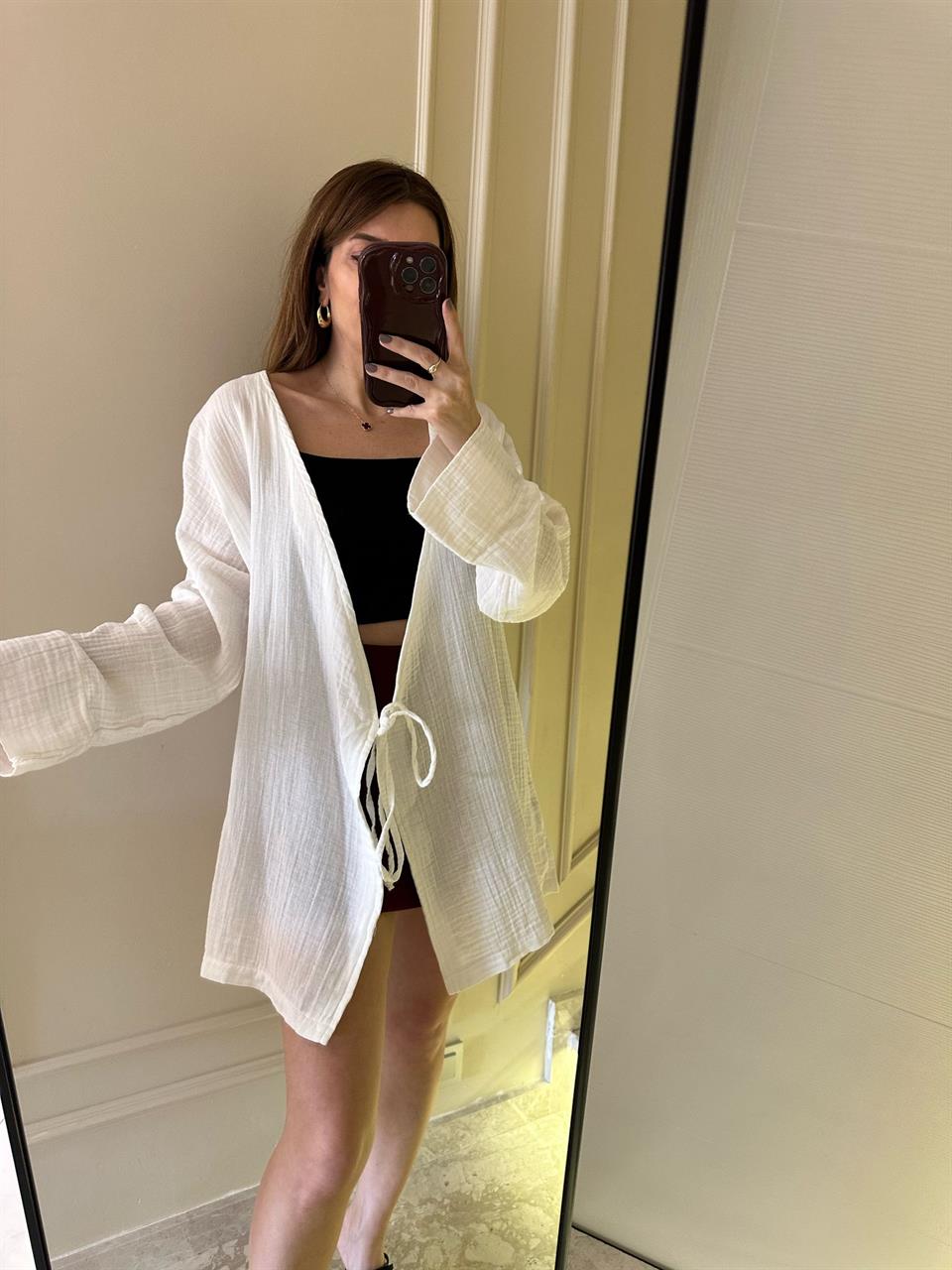 Beyaz Bağlamalı Kimono