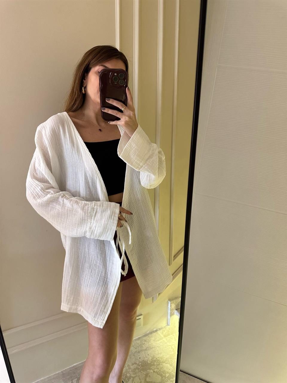 Beyaz Bağlamalı Kimono