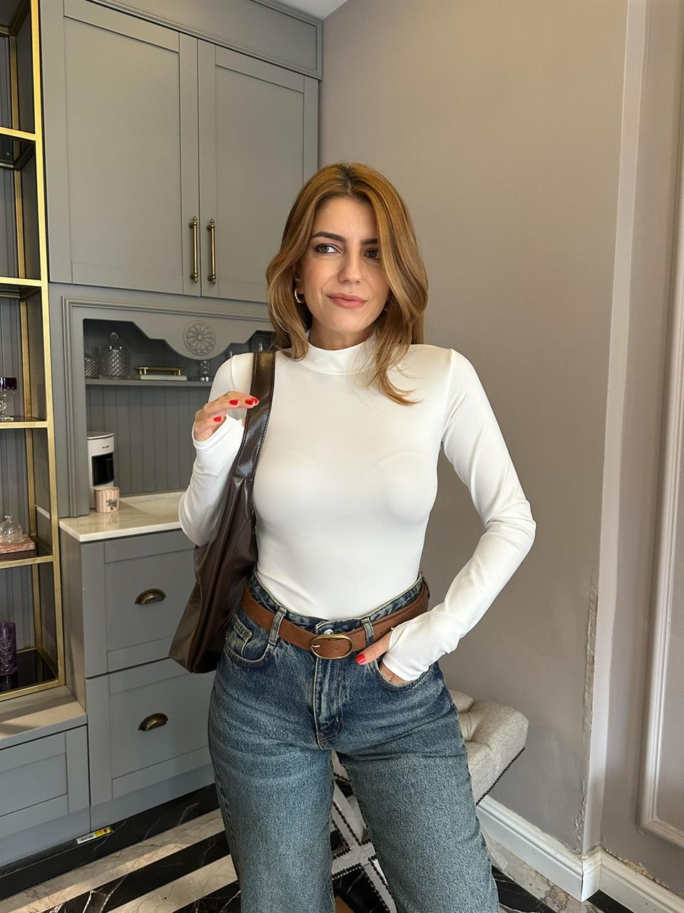 Beyaz Balıkçı Yaka Çıtçıtlı Zıbın