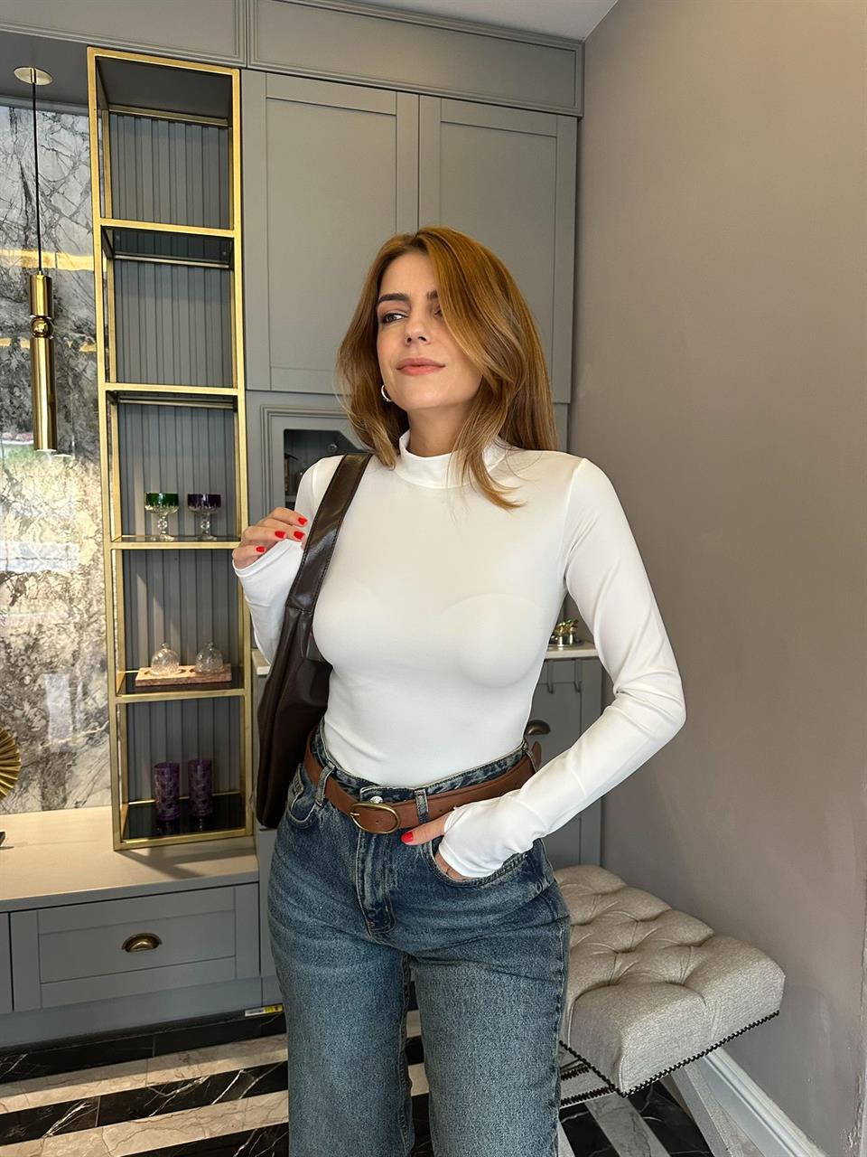 Beyaz Balıkçı Yaka Çıtçıtlı Zıbın