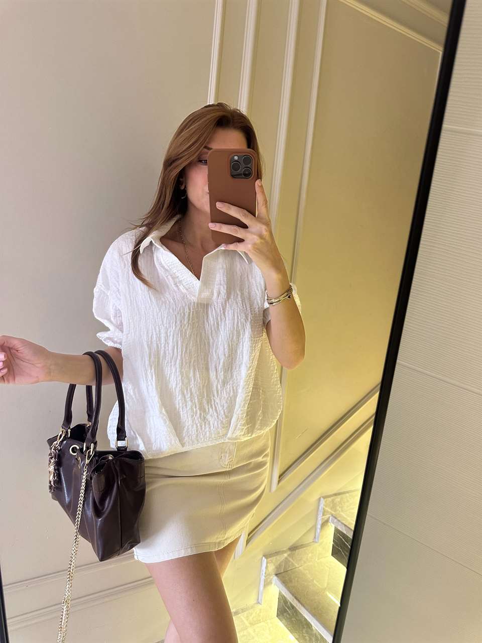 Beyaz Balon Gofreli Gömlek