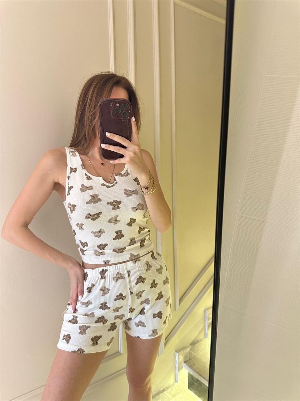 Beyaz Bear Kaşkorse Pijama Takımı