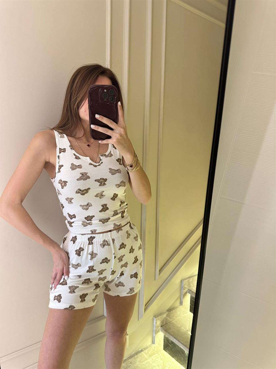 Beyaz Bear Kaşkorse Pijama Takımı