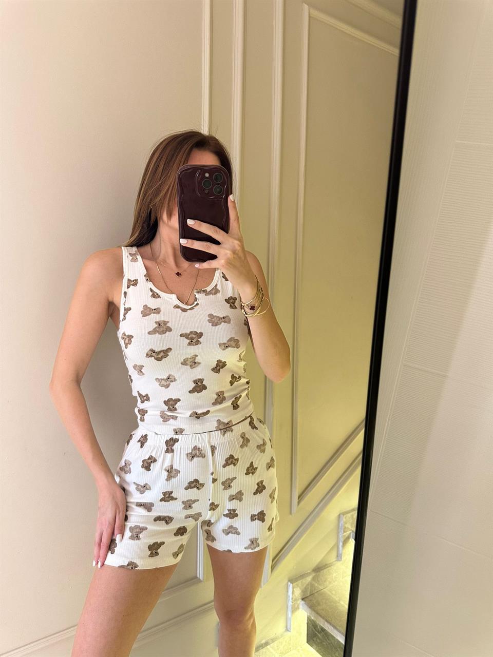 Beyaz Bear Kaşkorse Pijama Takımı