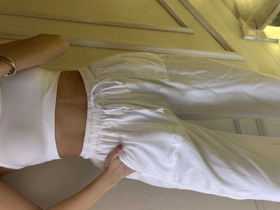 Beyaz Bol Paça Viskon Palazzo Pantolon