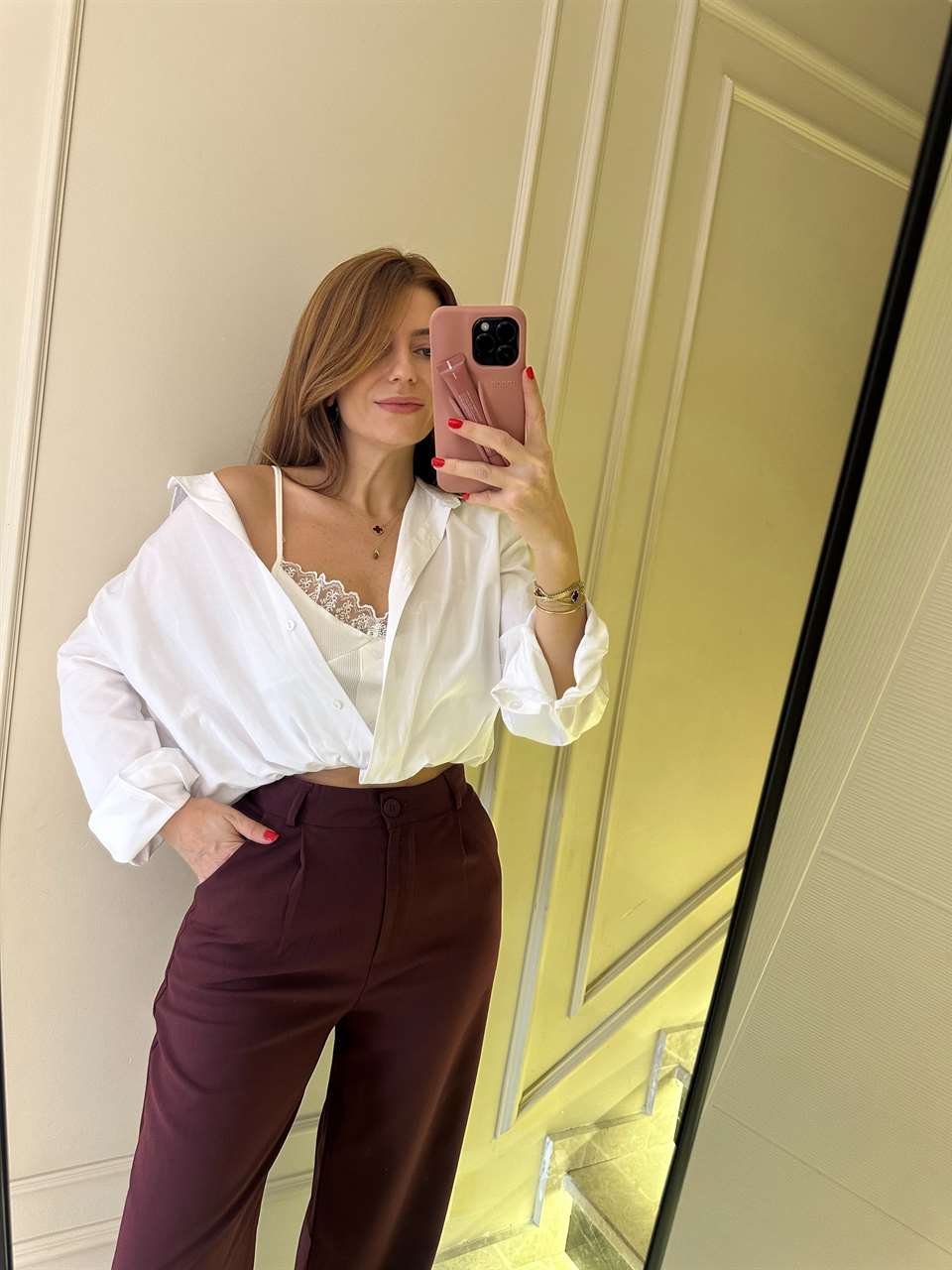 Beyaz Dantel Bluz Detay İkili Crop Gömlek